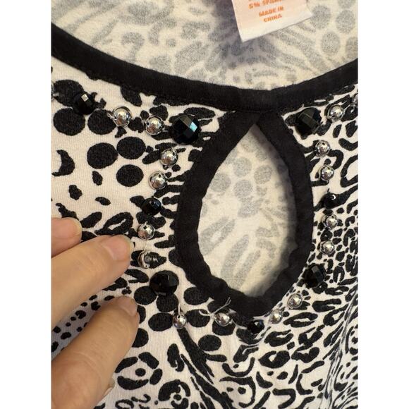 Hearts of Palm Women's Tropical Forest Print Knit Top Front Beads Size Large - Picture 3 of 8